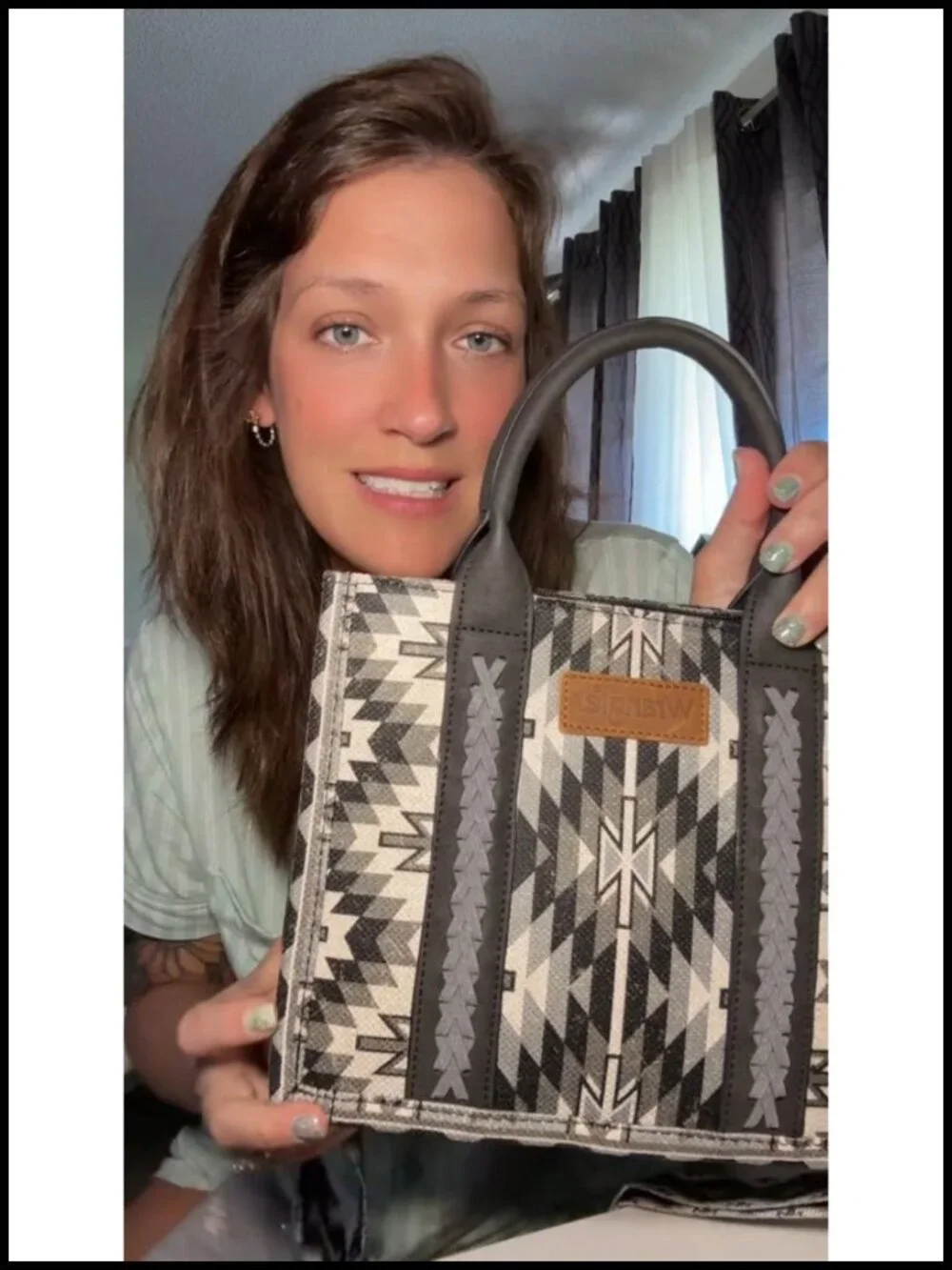 Western Aztec Tote Bag with Leather Handles and Guitar Strap